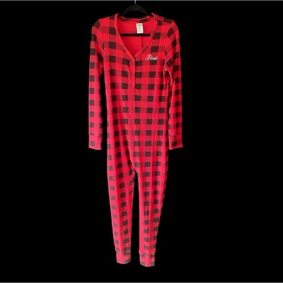 PINK Victoria's Secret Other - PINK Victoria's Secret Red Pepper Buffalo Check Thermal One Piece
Pajama Large